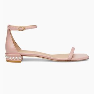 Stuart Weitzman Nudistcurve Pearl-Embellished Leather Sandals